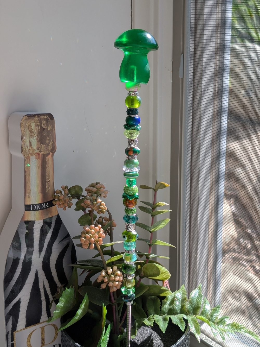 Hand Made Fairy Wand/Plant/Garden Stake W/Green Resin Mushroom Topper 🍄